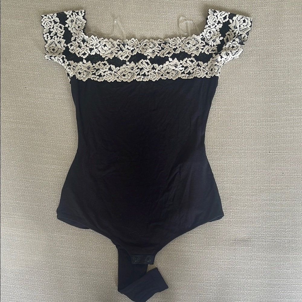 Intimissimi Black and Cream Lace Bodysuit